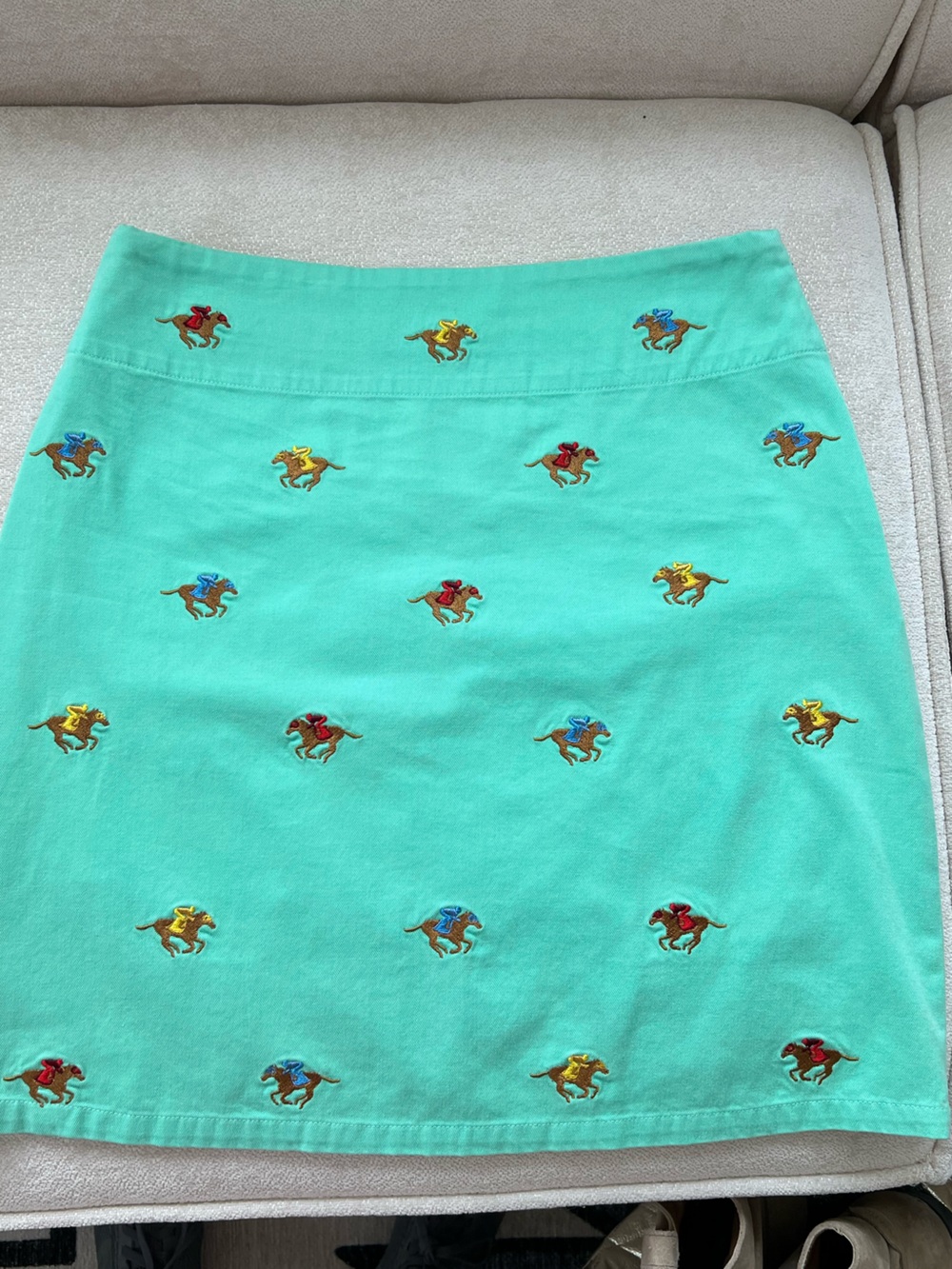 Castaway Mint Green Mini Skirt with Multicolor Horse and Jockey Embroidery